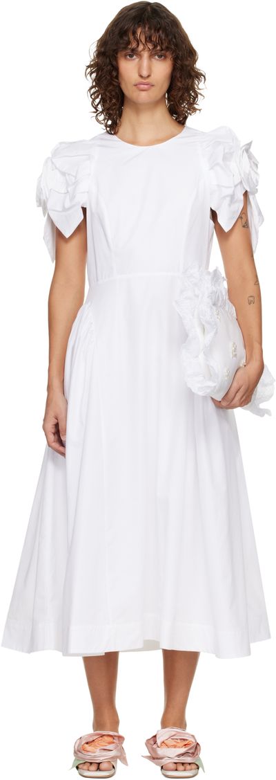 Simone Rocha Simone Rocha White Rose Puff Sleeve Hip Midi Dress