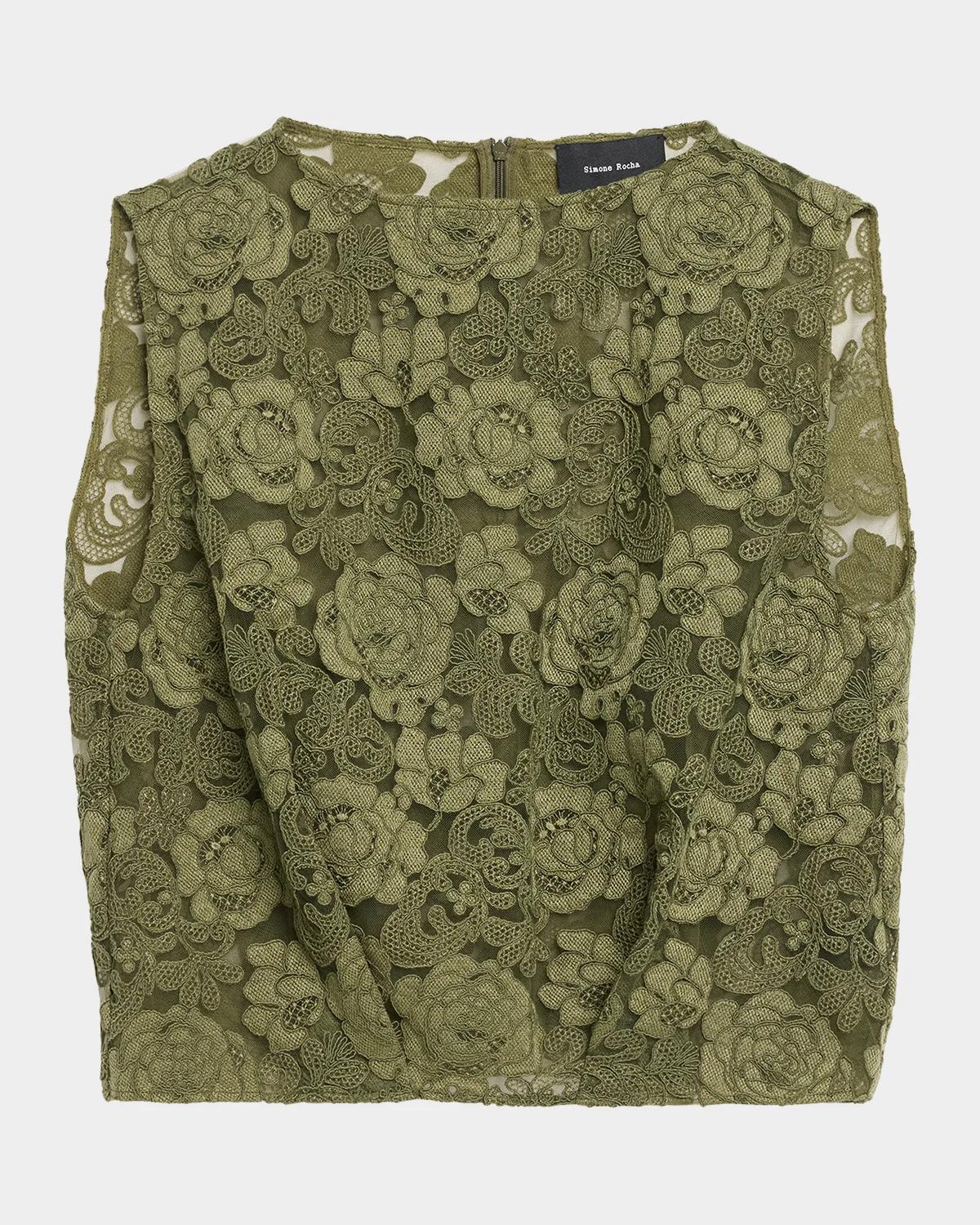 Simone Rocha Sleeveless Floral Lace Boxy Smock Top