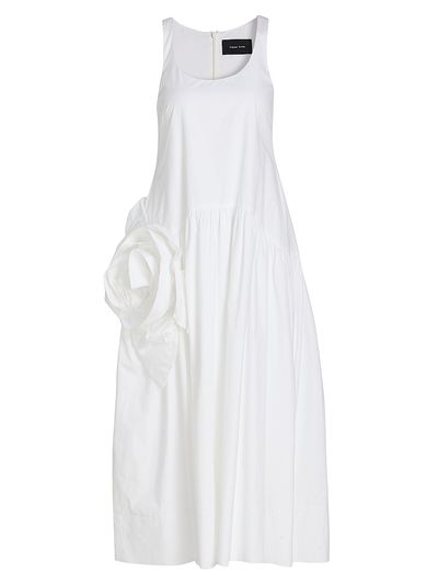 Simone Rocha Women's 3D Floral Appliqué Drop Waist Cotton Midi-Dress