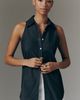 SIMONMILLER Loch Sleeveless 100% Cotton Chambray Buttondown Shirt - 1