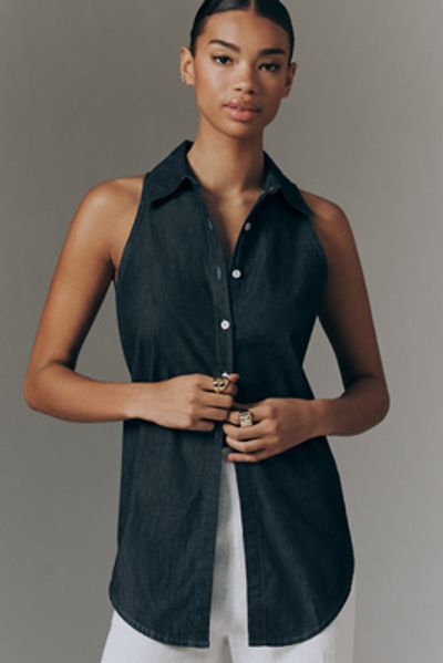 SIMONMILLER Loch Sleeveless 100% Cotton Chambray Buttondown Shirt