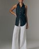 SIMONMILLER Loch Sleeveless 100% Cotton Chambray Buttondown Shirt - 3