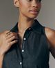 SIMONMILLER Loch Sleeveless 100% Cotton Chambray Buttondown Shirt - 4
