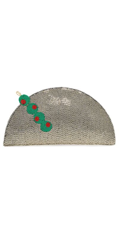 SIMONMILLER SIMONMILLER Beaded Lune Clutch Silver/Olive Motif One