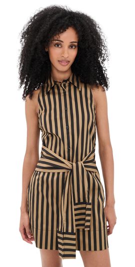 SIMONMILLER SIMONMILLER Inna Sleeveless Poplin Mini Dress Black/Tan Stripe