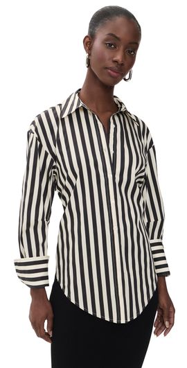 SIMONMILLER SIMONMILLER Loch Striped Poplin Button Up Top Black/White Stripe
