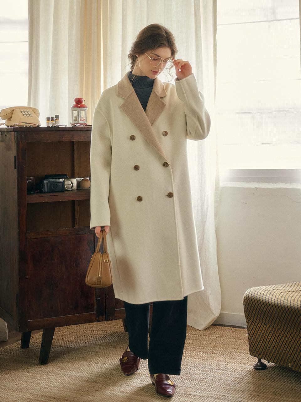 Simple Retro Double Soft Wool Reversible Coat [Beige/Camel]