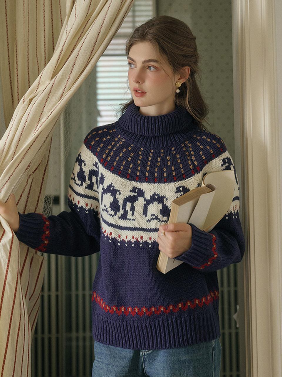 Simple Retro Fair Isle Turtleneck Knit Sweater