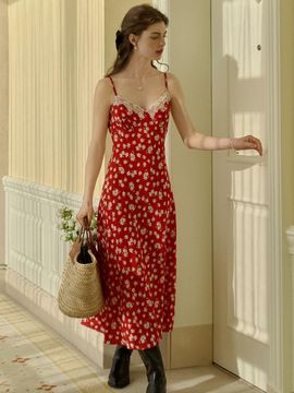 Simple Retro Floral Lace Slip Dress