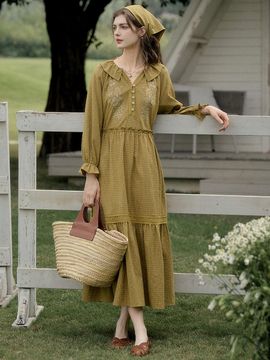Simple Retro Frill Collar Embroidery Dress