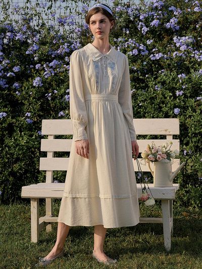 Simple Retro Garden Rose Embroidery Dress