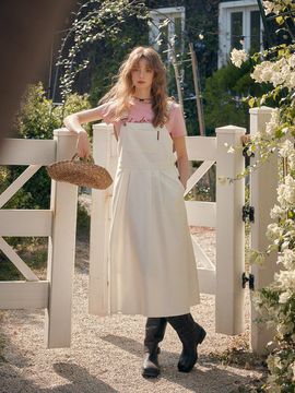 Simple Retro Layered Suspenders A-line Cotton Dress