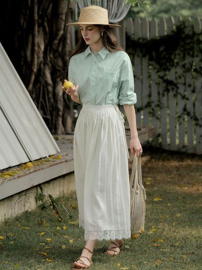 Simple Retro Patchwork Lace Long Skirt