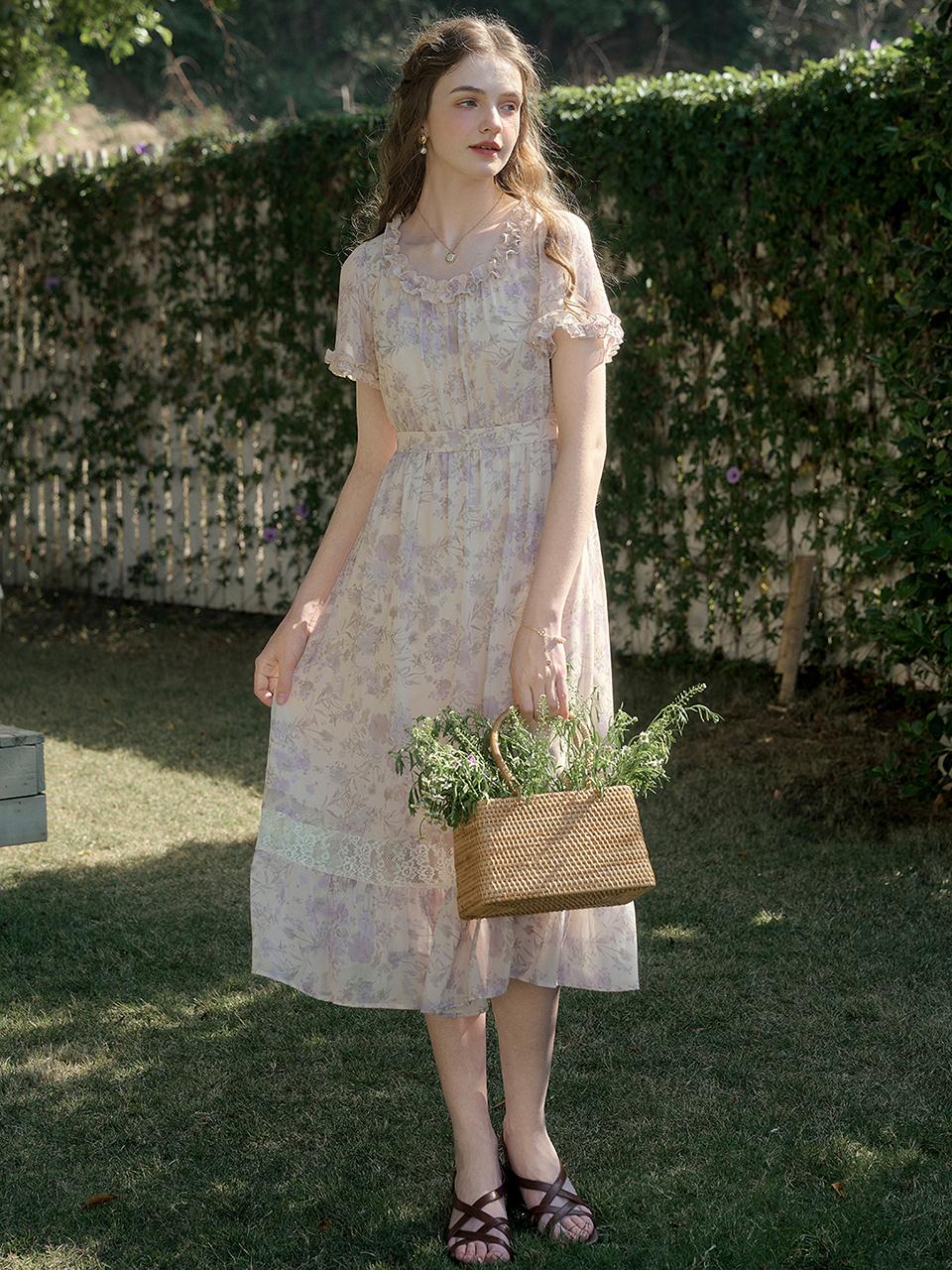 Simple Retro Romantic Lace Floral Dress