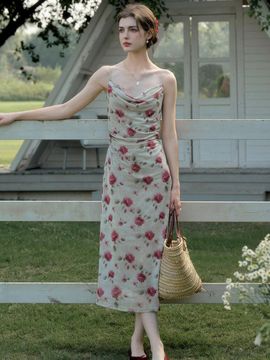 Simple Retro Rose Slip Dress