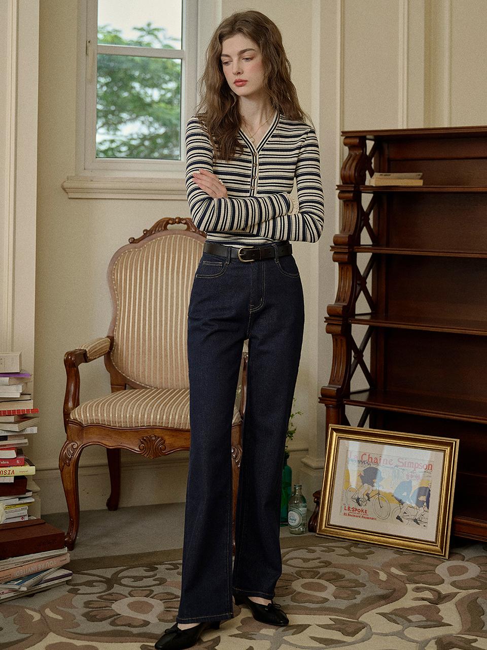 Simple Retro Slimming High Waist Straight Jeans