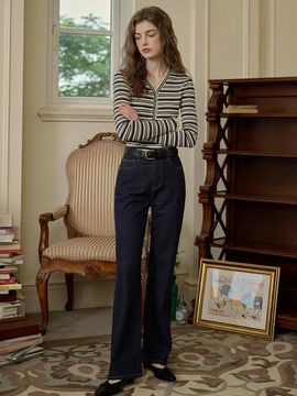 Simple Retro Slimming High Waist Straight Jeans
