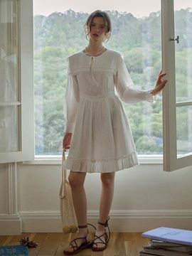 Simple Retro SR Collar Texture Cotton Mini Dress