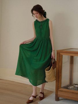 Simple Retro SR Tencel crepe texture dress [GREEN]