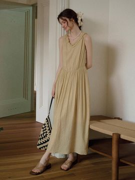 Simple Retro SR Tencel crepe texture dress [yellow]