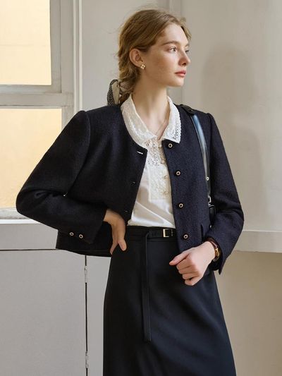 Simple Retro SR_Black Elegant Tweed Jacket
