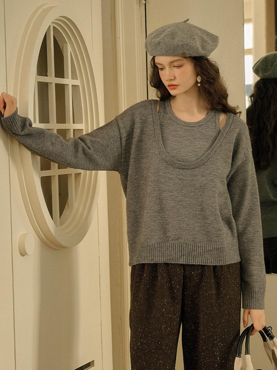 Simple Retro SR_Casual two-piece knit sweater