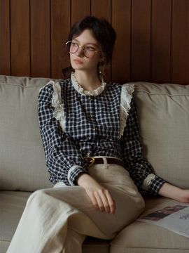 Simple Retro SR_Check long sleeve lace shirt
