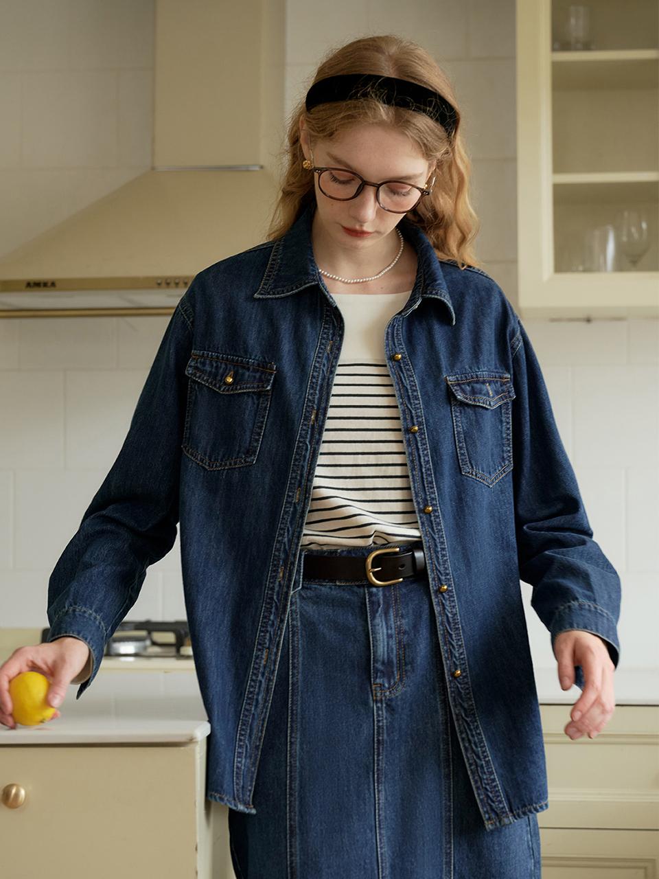 Simple Retro SR_Classic Double Pocket Denim Shirt