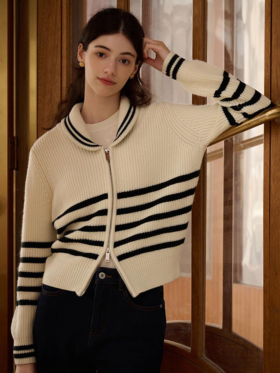 Simple Retro SR_College Classic Striped Cardigan