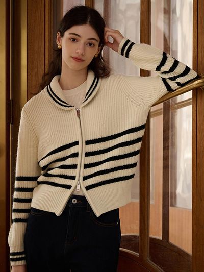 Simple Retro SR_College Classic Striped Cardigan