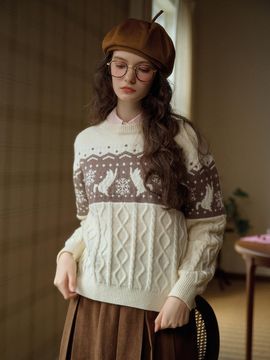 Simple Retro SR_Crewneck jacquard knit sweater