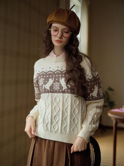 Simple Retro SR_Crewneck jacquard knit sweater
