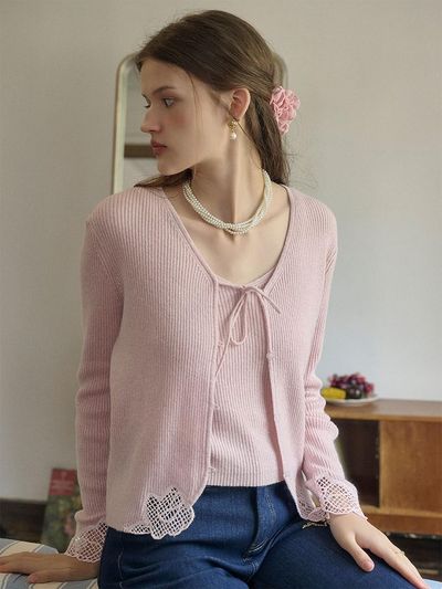 Simple Retro SR_Embroidered wool cardigan_PINK