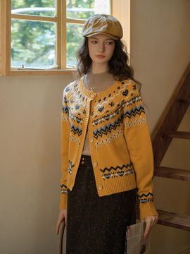 Simple Retro SR_Fair isle jacquard wool cardigan