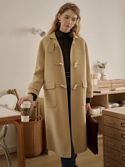 Simple Retro SR_Horn Button Woolen Coat_Beige