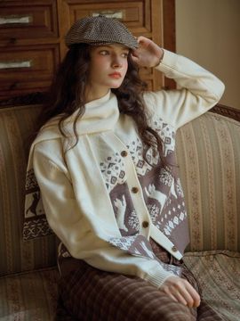 Simple Retro SR_Loose jacquard knit cardigan