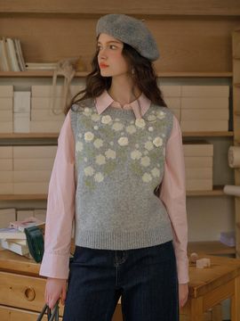 Simple Retro SR_Loose rose wool knit vest