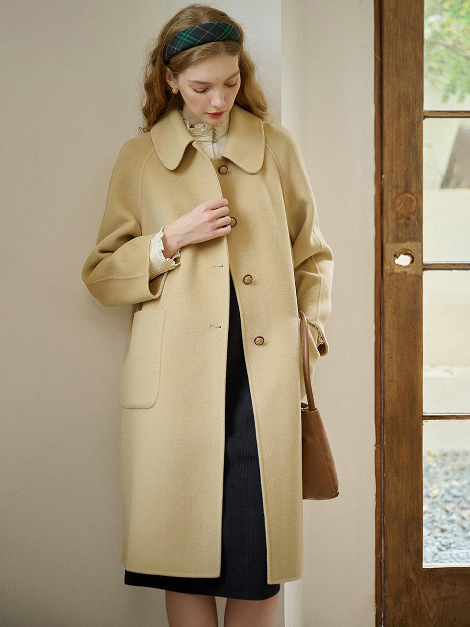 Simple Retro SR_Maple Lapel Woolen Coat_Beige