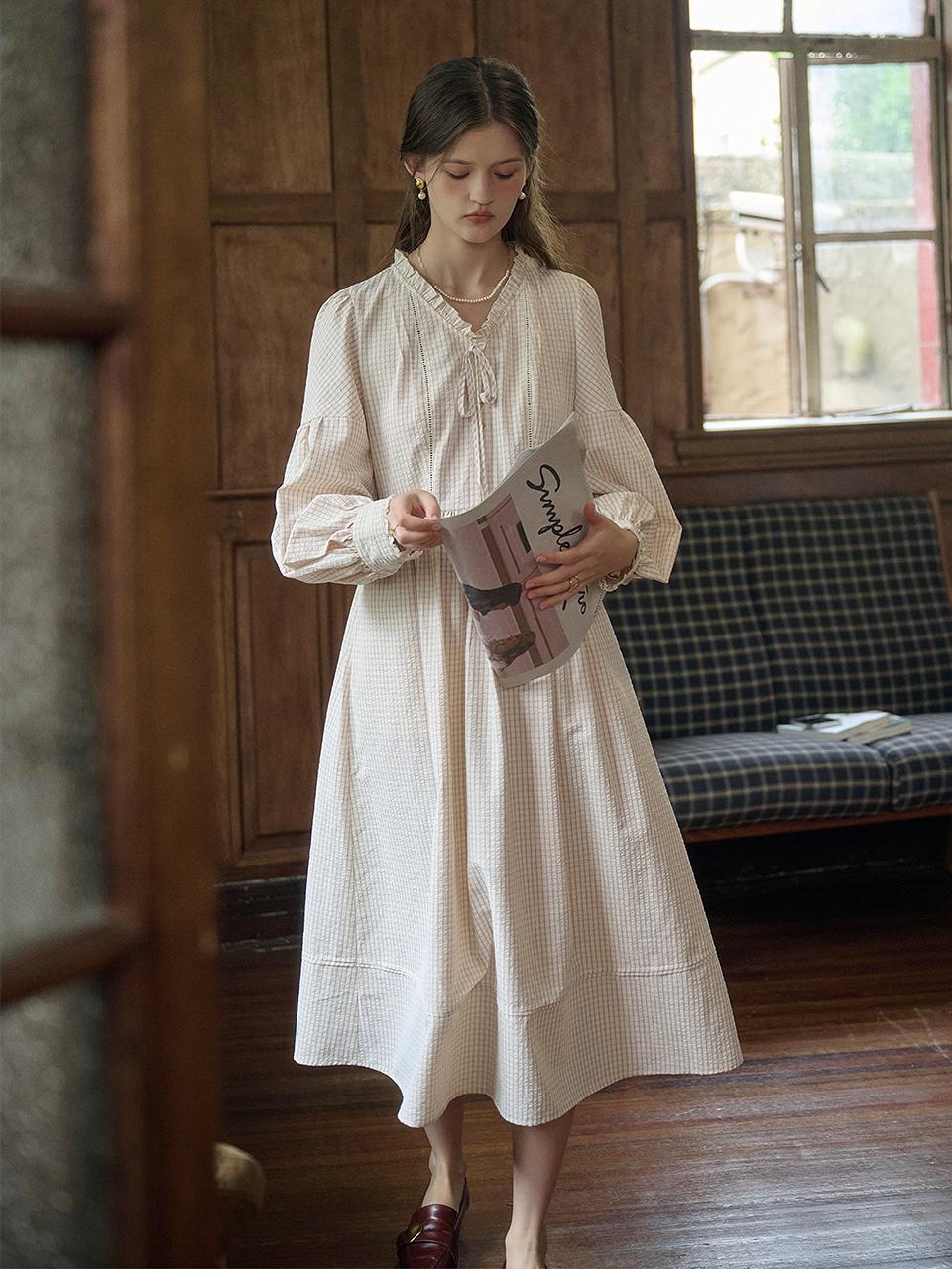 Simple Retro SR_Plaid gentle literary dress