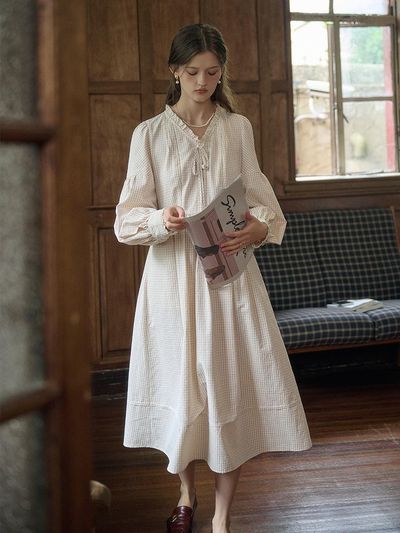 Simple Retro SR_Plaid gentle literary dress