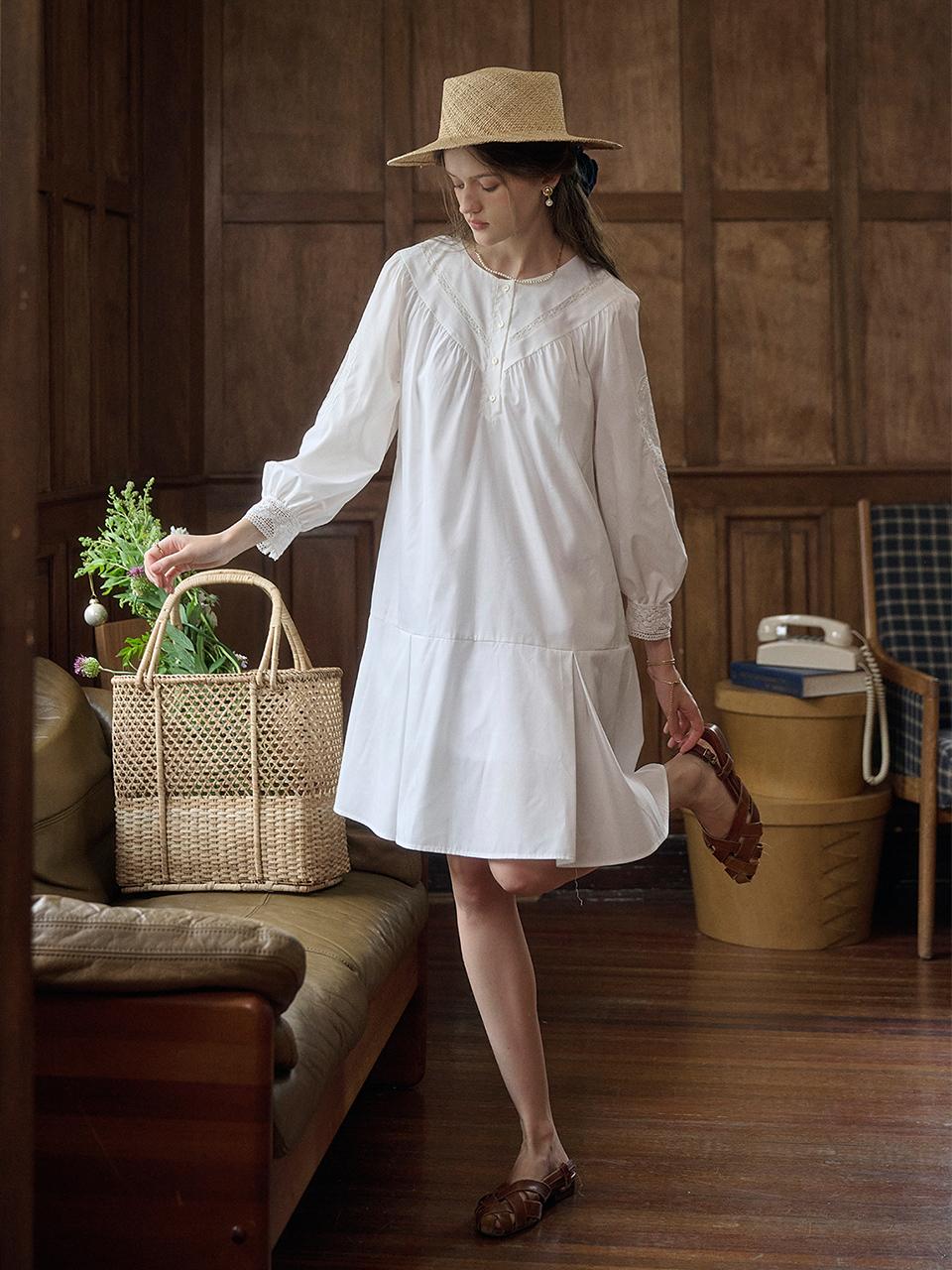 Simple Retro SR_Puff sleeve loose cotton dress