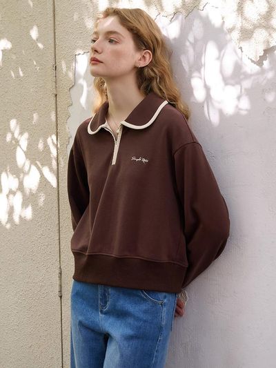 Simple Retro SR_Round Lapel Zip Sweater