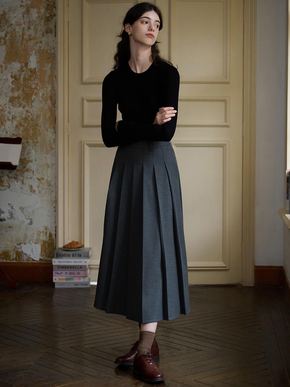 Simple Retro SR_Silhouette A-line Pleated Skirt