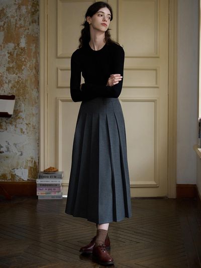 Simple Retro SR_Silhouette A-line Pleated Skirt
