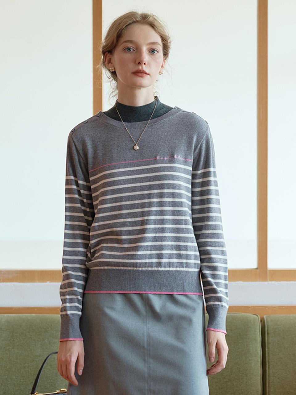 Simple Retro SR_Vintage Striped Knit Top_Gray