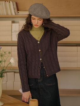 Simple Retro SR_Wool cable knit cardigan_GRAY