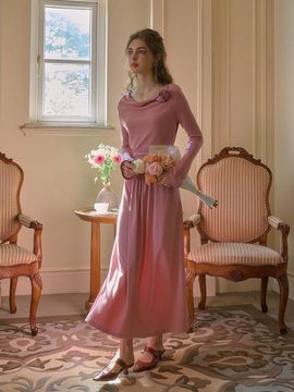 Simple Retro Swing Neck Knitted Retro Maxi Dress
