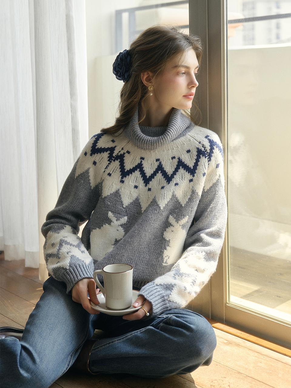 Simple Retro Turtleneck Fur Wool Knit Sweater