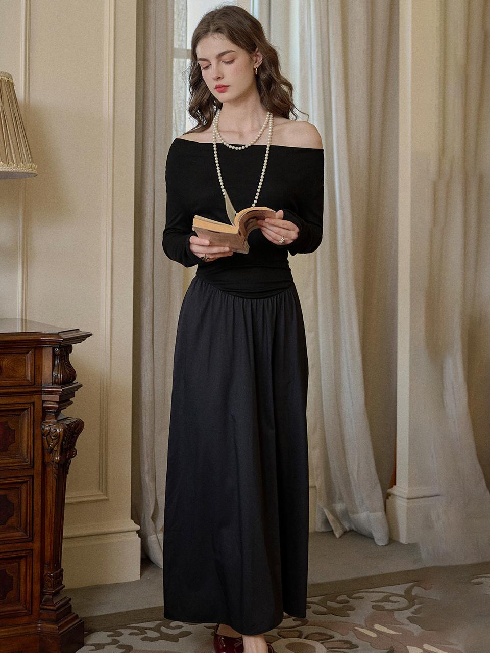 Simple Retro Two Way Off-Shoulder Black Dress