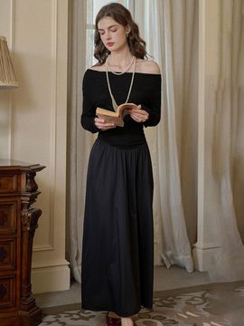 Simple Retro Two Way Off-Shoulder Black Dress